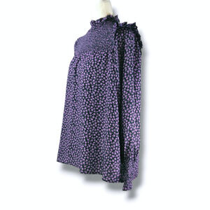 NWT Barbour Midhurst Mock Neck Smocked Ditsy Floral Blouse Sz. 8 Purple Black